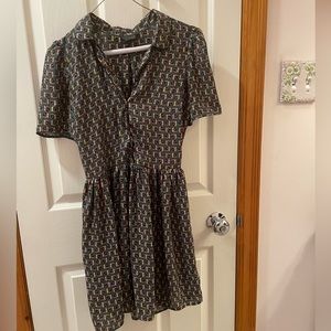 Topshop Pipe Tile Leaf Pattern Tea Dress in Green multi